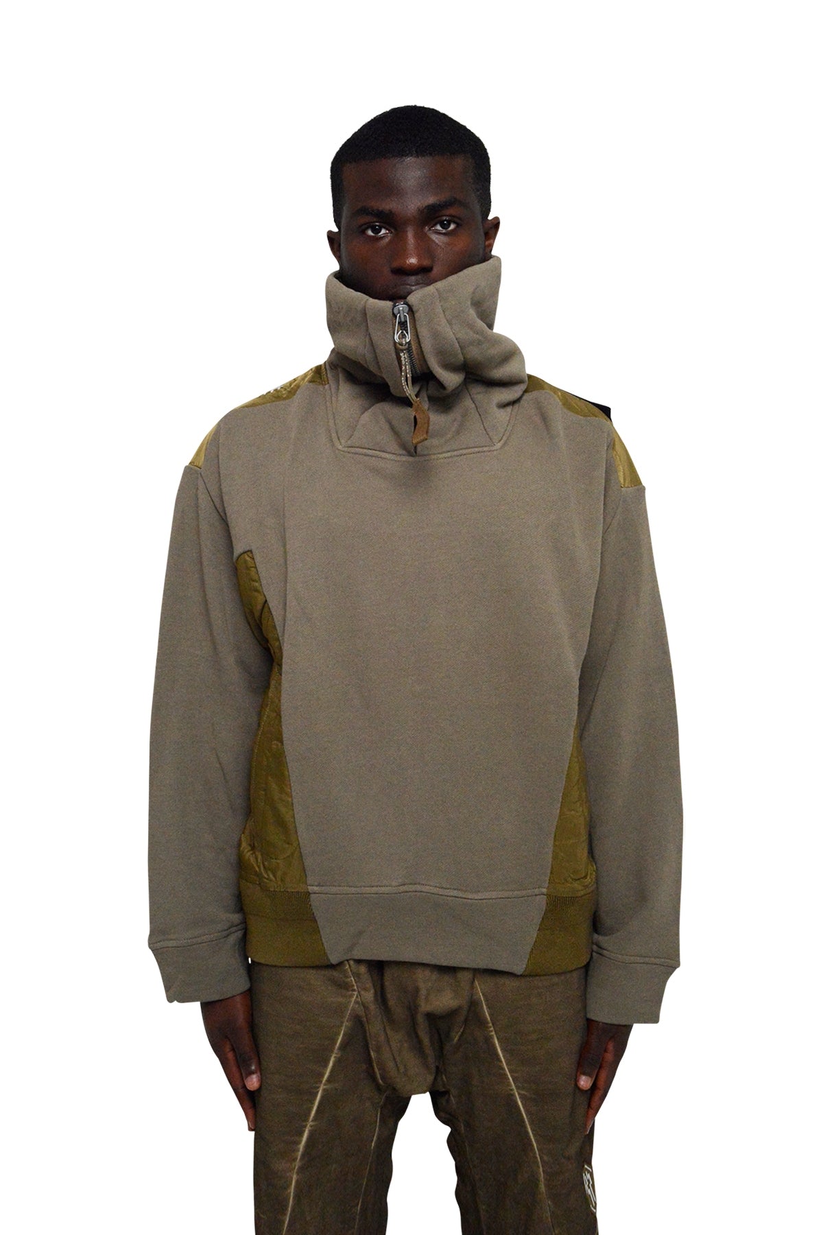 Geo Paneled Pullover, Burnt Olive - 2 | #size_us M = jp 2 = eu 48
