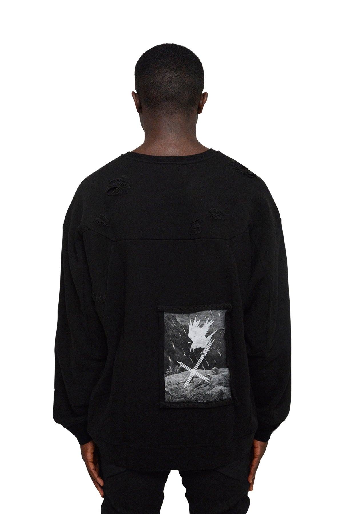 Distressed Collage Pullover, Black