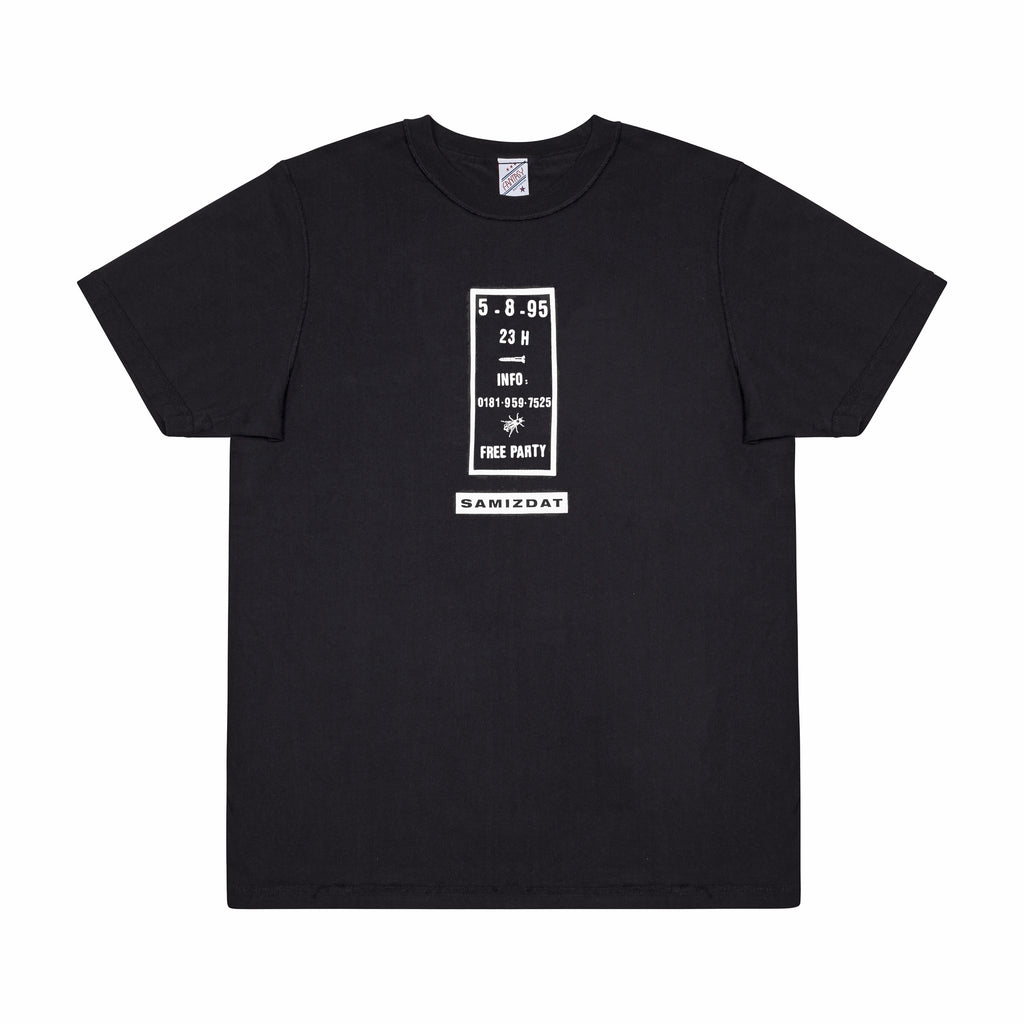 SAMIZDAT - FREE PARTY FLYER T-SHIRT, BLACK - S | #size_us S  = jp 1 = eu 46