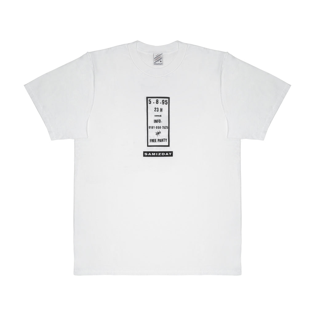 SAMIZDAT - FREE PARTY FLYER T-SHIRT, WHITE - S | #size_us S  = jp 1 = eu 46