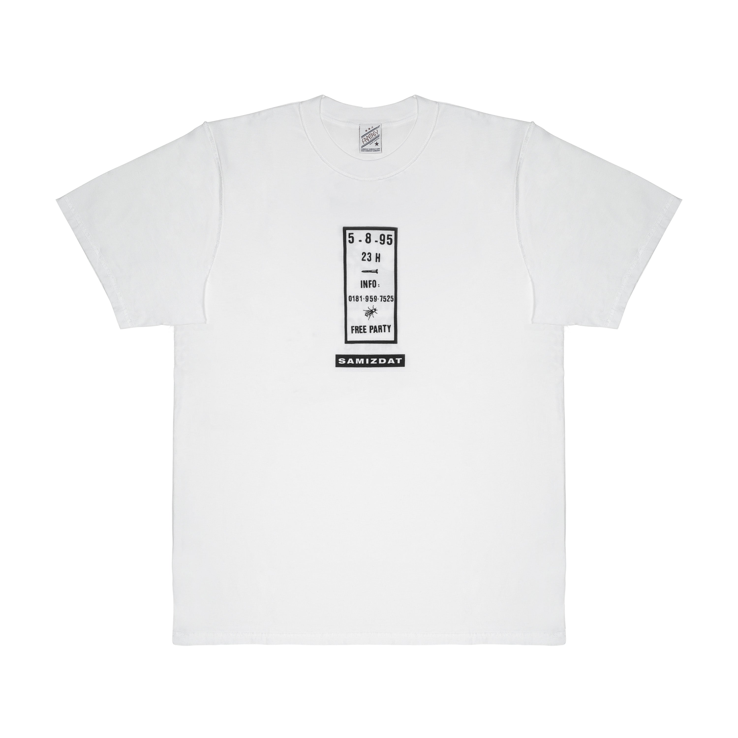 SAMIZDAT - FREE PARTY FLYER T-SHIRT, WHITE - S | #size_us S  = jp 1 = eu 46